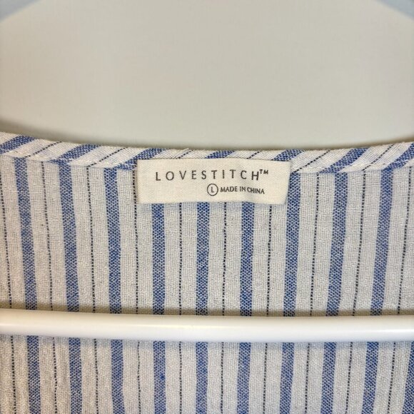 Lovestitch Size Large Boho Chic Embroidered Striped V-Neck Top Costal Chic Blue - Picture 4 of 15